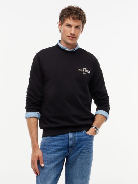 Negru Bluza De Trening Din Terry Cu Guler Rotund Si Logo 1985  Barbati