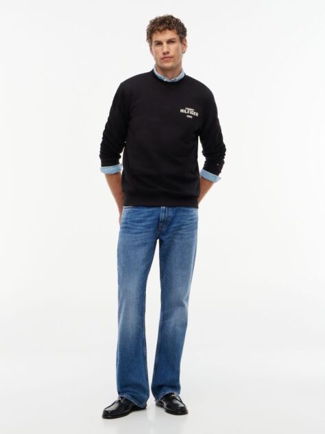 Negru Bluza De Trening Din Terry Cu Guler Rotund Si Logo 1985  Barbati