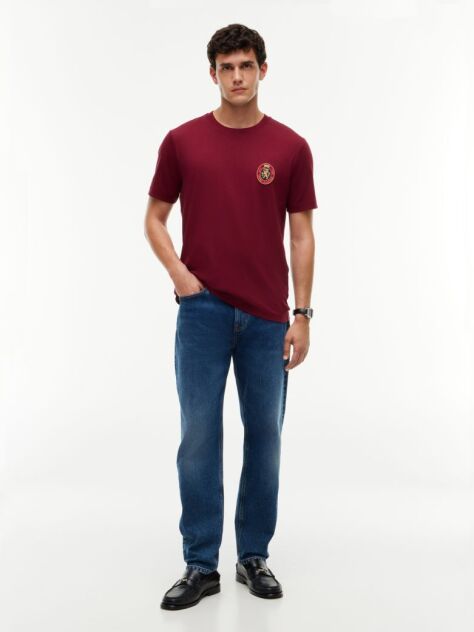 Rosu Crest T-Shirt Din Bumbac Cu Buzunar  Barbati