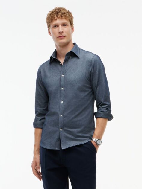 Blue Performance Slim Fit Pique Oxford Shirt  Men