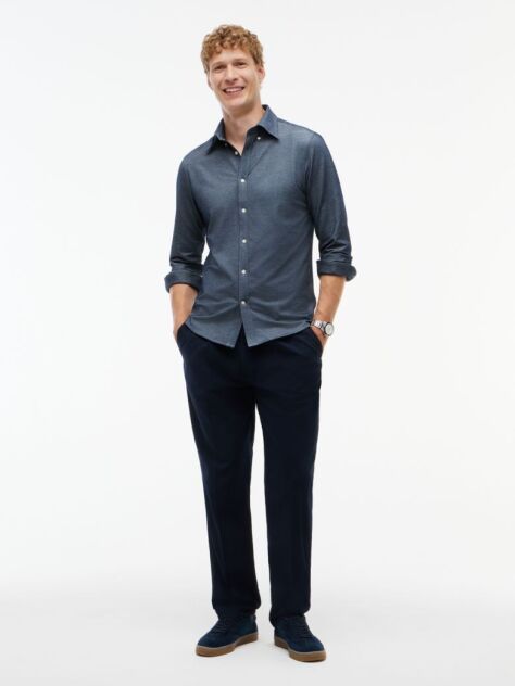 Blue Performance Slim Fit Pique Oxford Shirt  Men