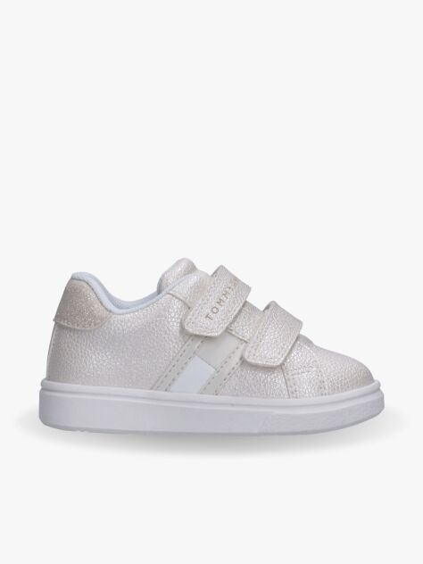 Alb Sneakers Low Cut Cu Velcro Si Steag  Fete