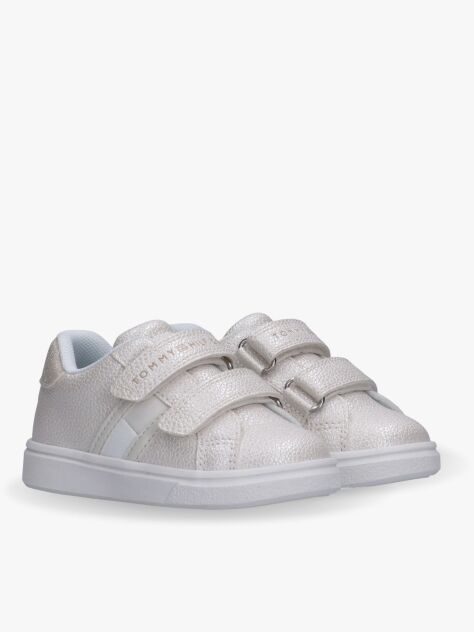 Alb Sneakers Low Cut Cu Velcro Si Steag  Fete