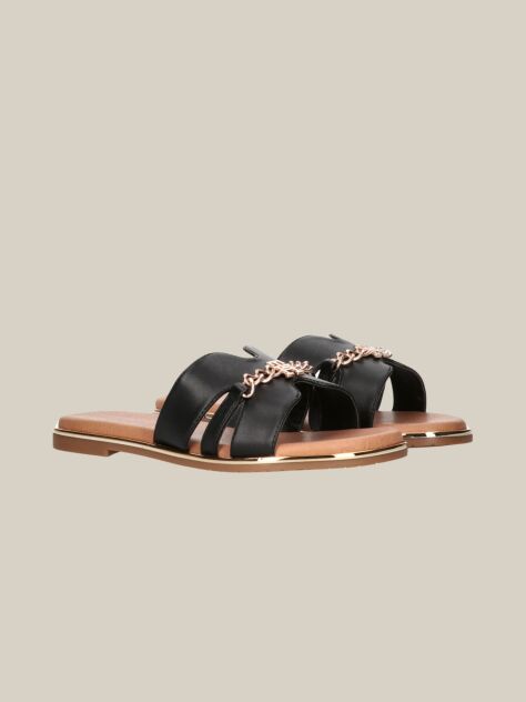 Negru Papuci Mules Cu Lant Decorativ  Fete