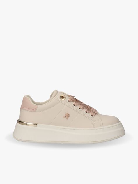 Bej Sneakers TH Monogram Cu Detalii Metalice  Fete