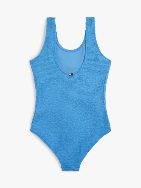 Blue Logo Embroidery Textured Scoop Back Swimsuit  Girls