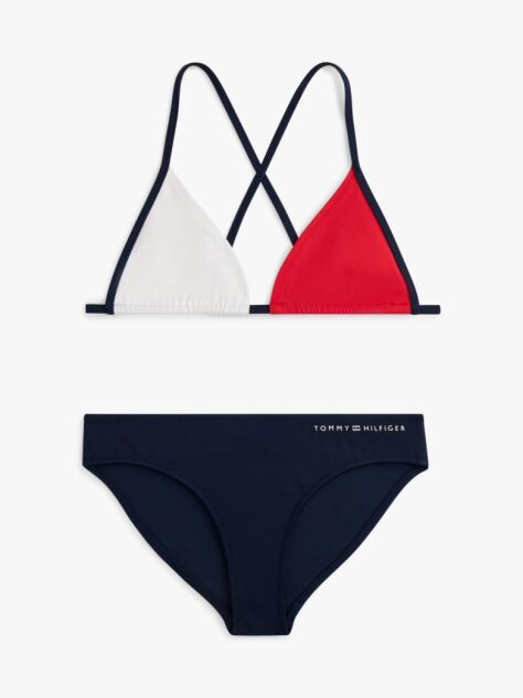 Blue Classic Colour-Blocked Crossover Triangle Bikini Set  Girls