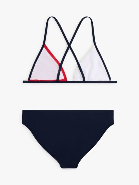 Blue Classic Colour-Blocked Crossover Triangle Bikini Set  Girls