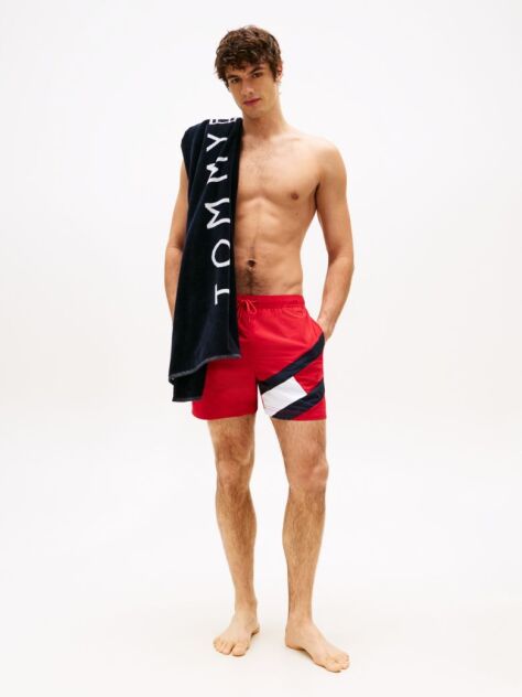 Red Flag Mid Length Drawstring Swim Shorts  Men