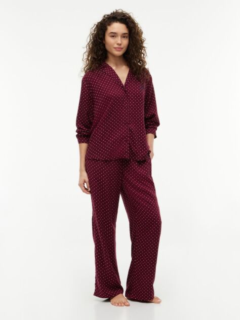 Rosu Essential Camasa De Pijama Cu Croiala Lejera Si Broderie  Femei
