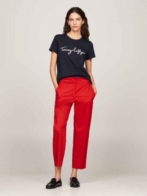 Blue Tricou Crew Neck Cu Logo Heritage  Femei