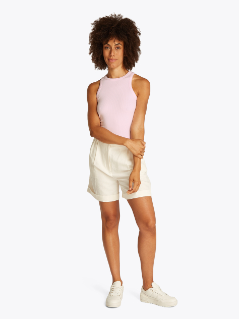 Roz Tricou Cu Nervuri Slim  Femei