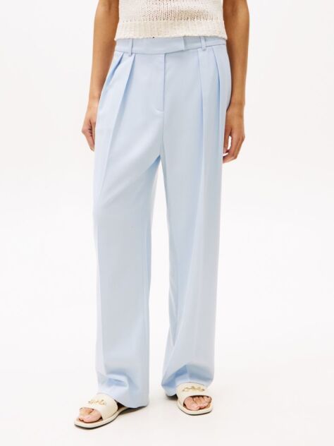 Blue Pantaloni Drepti Vopsiti Relaxed  Femei