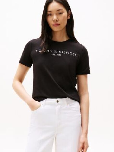 Negru Tricou Cu Logo Si Guler Rotund  Femei