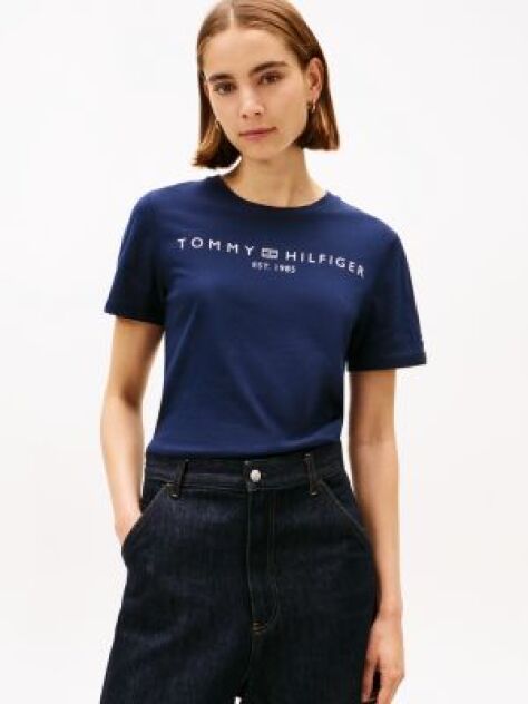 Blue Tricou Cu Logo Si Guler Rotund  Femei