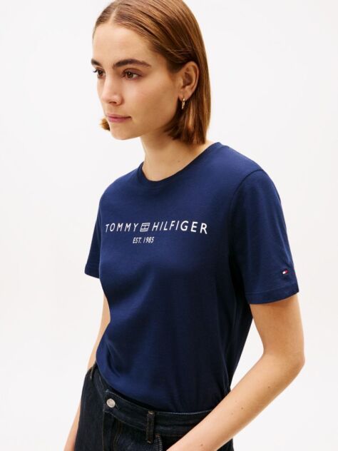 Blue Tricou Cu Logo Si Guler Rotund  Femei