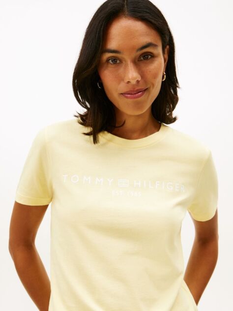 Galben Tricou Cu Logo Si Guler Rotund  Femei