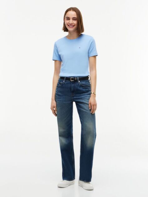 Blue Tricou Cu Nervuri Slim Fit Cu Steag Brodat  Femei