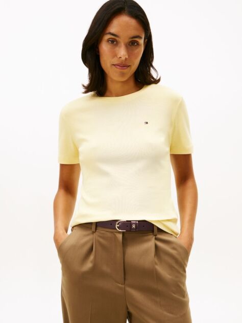 Galben Tricou Cu Nervuri Slim Fit Cu Steag Brodat  Femei