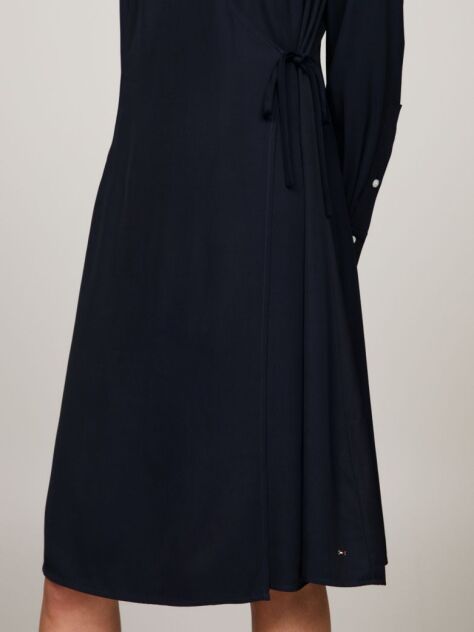 Blue Fit And Flare Wrap Dress  Women