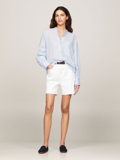 Blue Grandad Collar Oversized Voile Shirt  Women