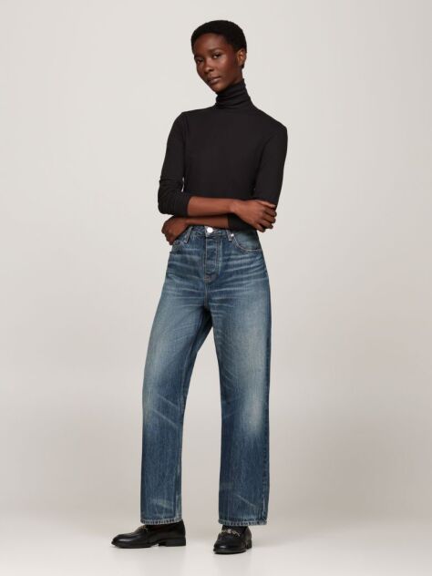 Negru Tricou Slim Cu Maneca Lunga Si Guler Rotund  Femei
