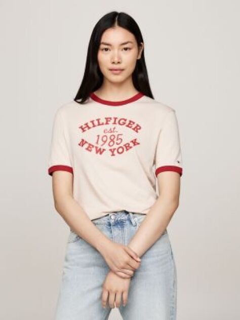 Multi Varsity Logo Contrast Trim T-Shirt  Women