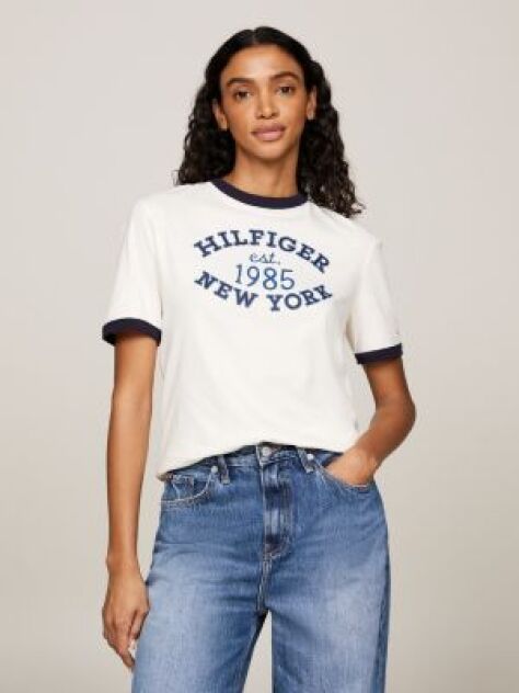 Alb Tricou Cu Logo Varsity   Femei