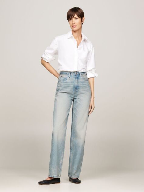 Blue High Rise Relaxed Straight Leg Jeans  Women