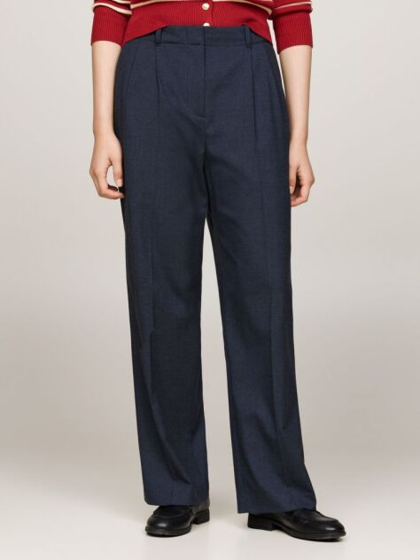 Blue Pantaloni Drepti Din Flanel  Femei