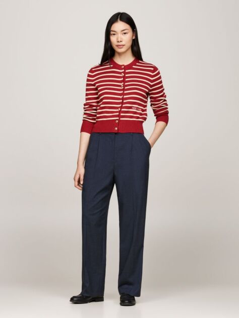 Blue Pantaloni Drepti Din Flanel  Femei