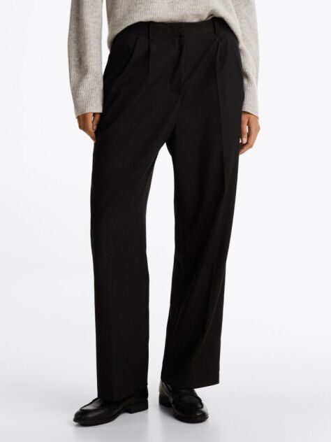 Negru Pantaloni Drepti Din Amestec De Lana  Femei