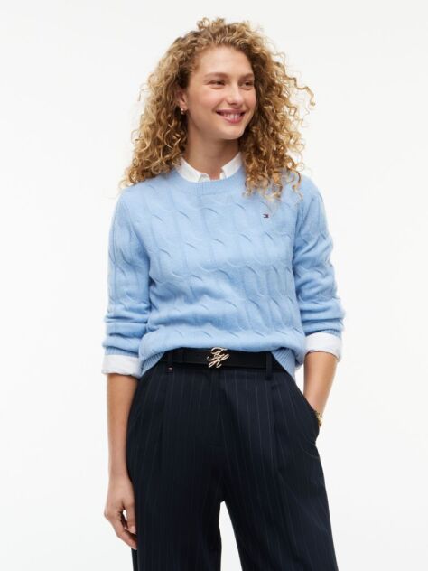 Blue Pulover Din Tricot De Lana Pura   Femei