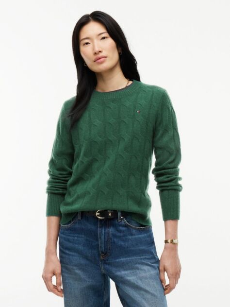 Verde Pulover Din Tricot De Lana Pura   Femei