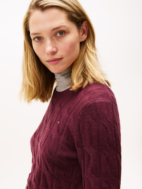 Rosu Pulover Din Tricot De Lana Pura   Femei