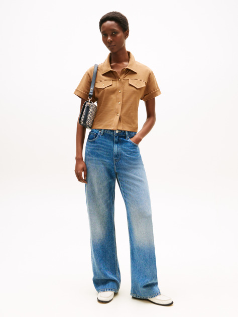 Brown Regular Fit Gold-Tone Button Shirt  Women