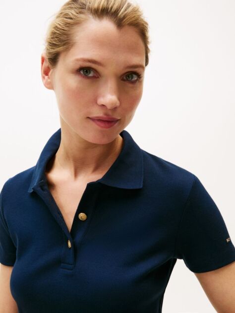 Blue Gold-Tone Button Slim Polo Shirt  Women