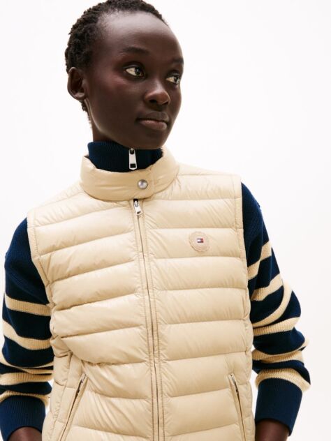 Beige Ultra Light Down Mock Neck Gilet  Women