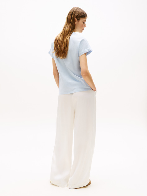 Blue Tricou Texturat Cu Guler Rotund  Femei