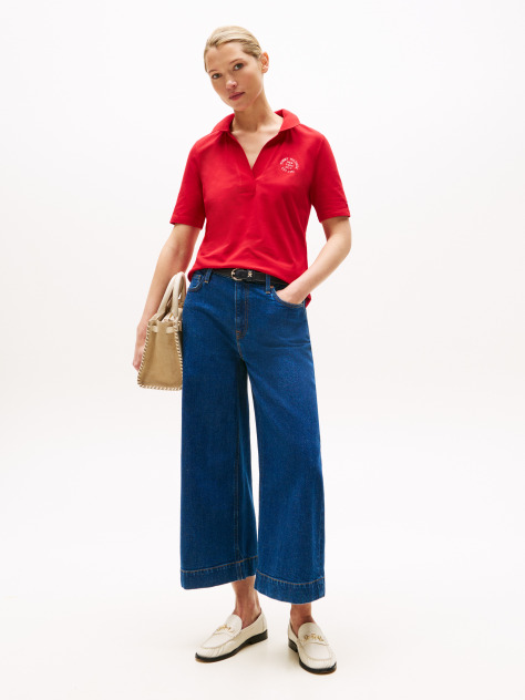 Red Regular Fit Logo Embroidery Polo Shirt  Women