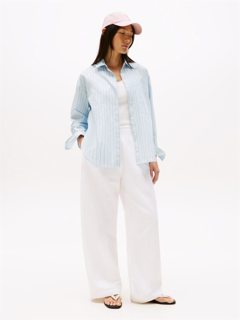 Blue Oversized Fit Adjustable Cuffs Poplin Shirt  Women