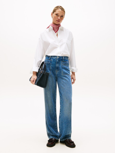 White Oversized Fit Adjustable Cuffs Poplin Shirt  Women