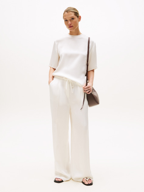 White Relaxed Fit Sateen T-Shirt  Women