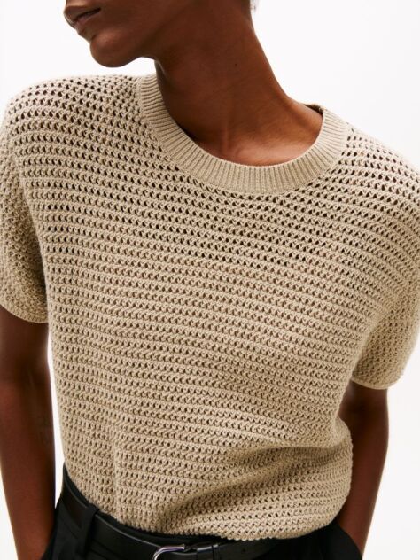 Beige Pointelle Crochet Jumper  Women