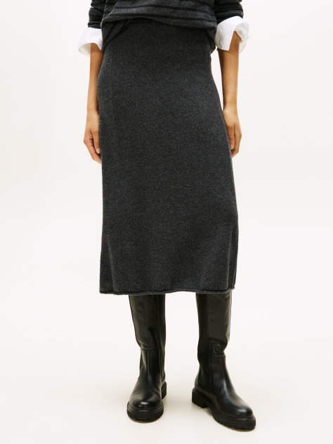 Grey Soft Wool A-Line Midi Skirt  Women