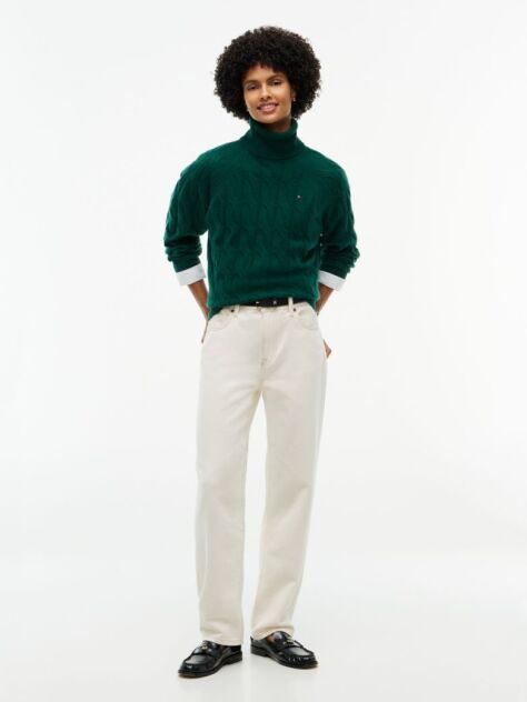 Green Cable Knit Soft Wool Relaxed Jumper  Women