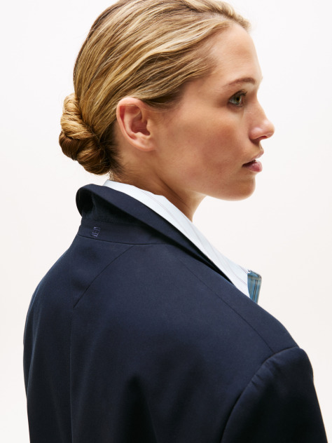 Blue Relaxed Single Breasted Longline Blazer  Women