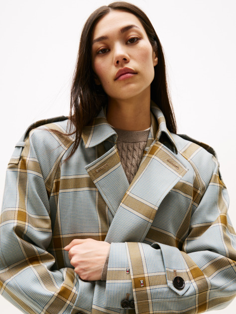 Multi Lightweight Check Relaxed Trench Coat  Women