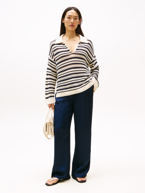 Blue Pantaloni Sateen Lejeri Cu Croiala Dreapta  Femei