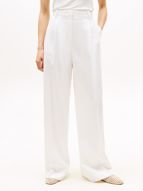 White Relaxed Linen Blend Suit Trousers  Women